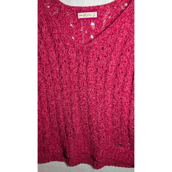 Abercrombie & Fitch Womens Pink Open Knit V-Neck Sweater M Y2k Open Weave Fitted - Picture 2 of 8